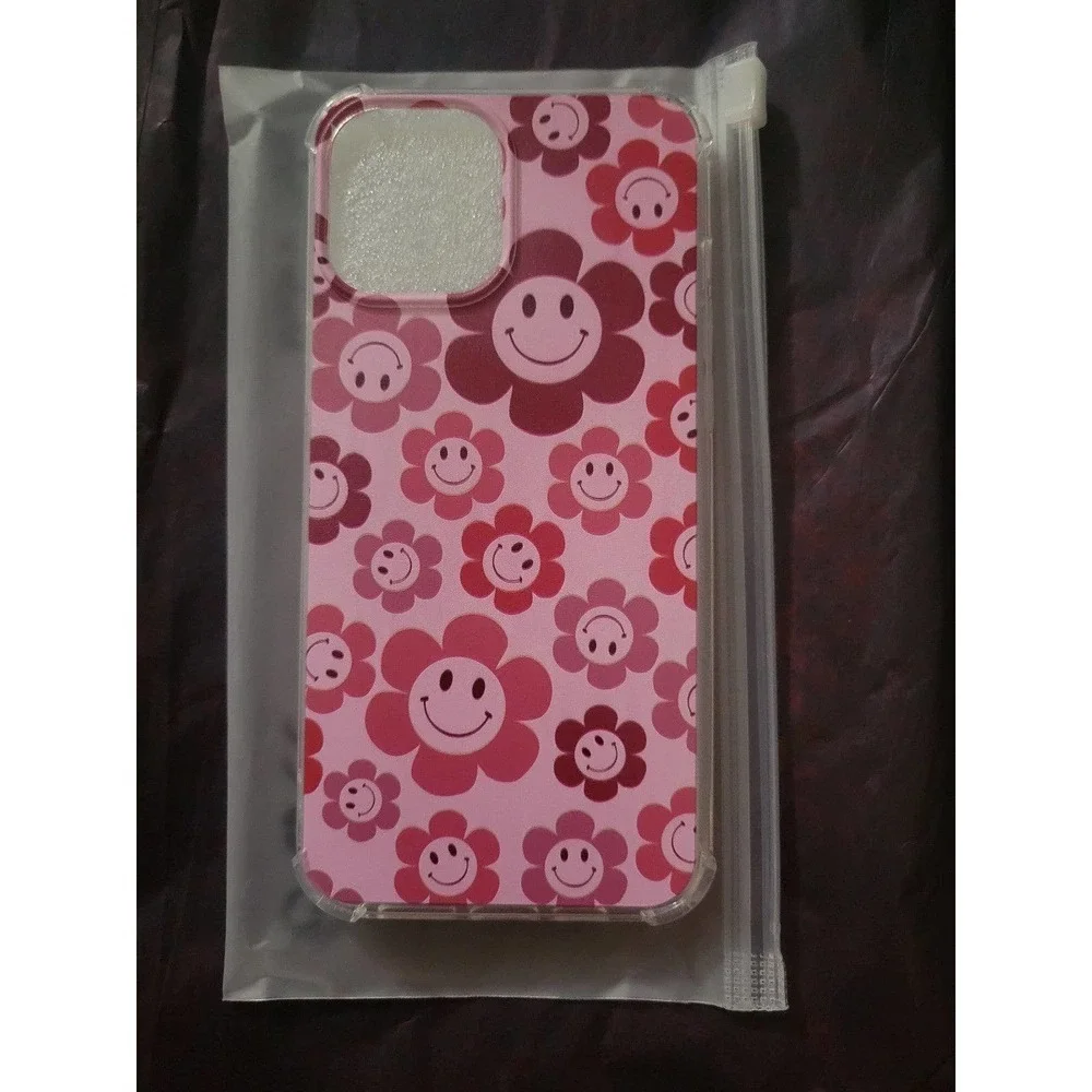 Iphone 12 case Pink Smiley Flowers